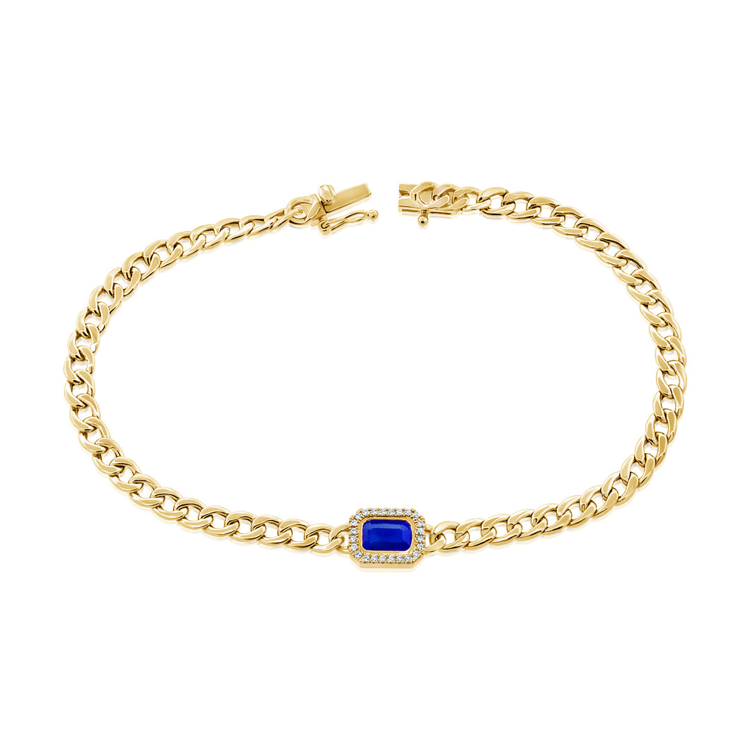 14K Yellow Gold Diamond Sapphire Chain Link Bracelet