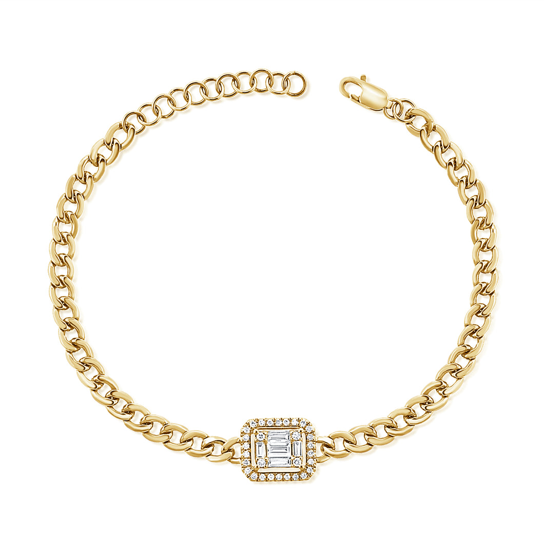 14K Yellow Gold Soft Cuban Chain Diamond Center Bracelet