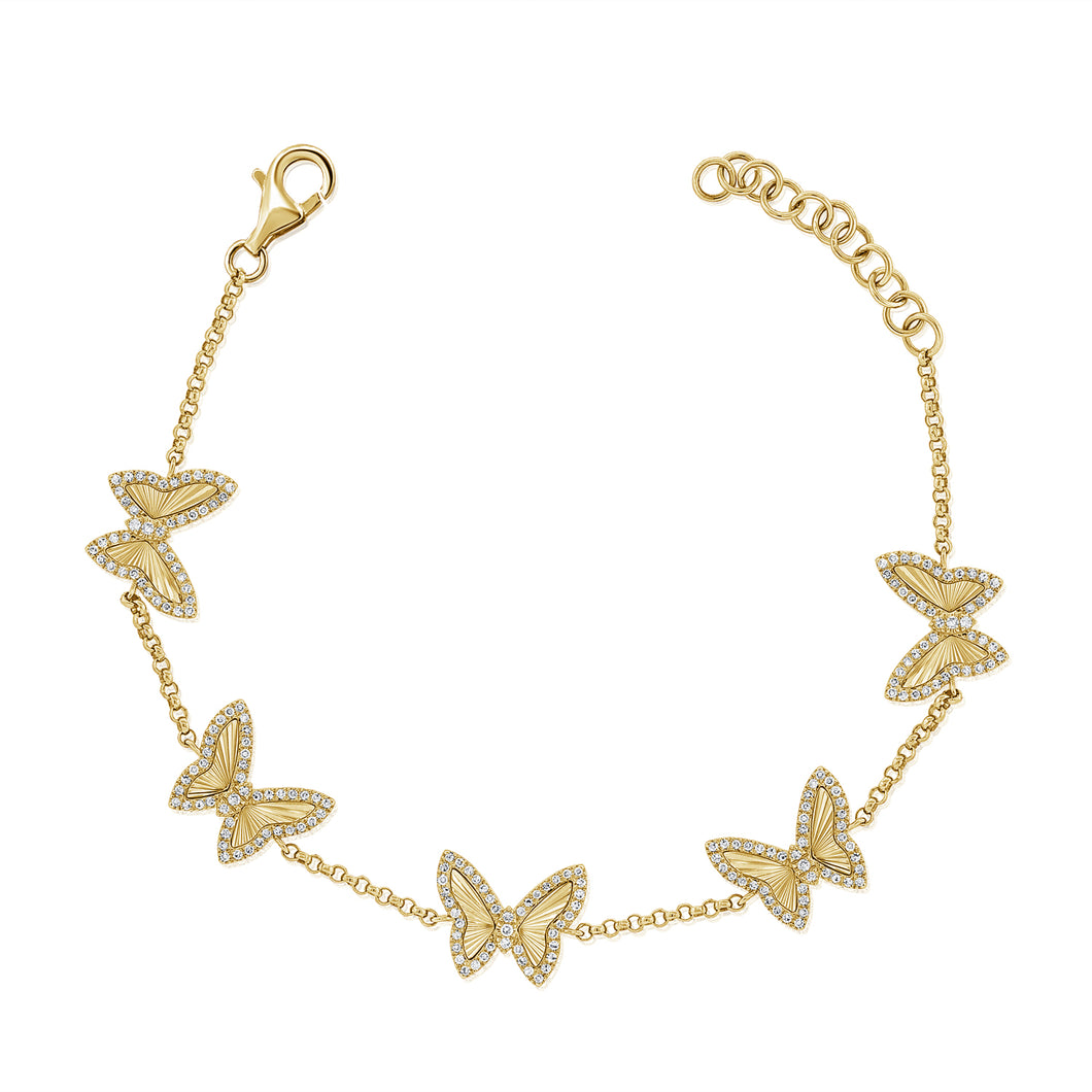 14K Yellow Gold Diamond Fluted Butterfly Bracelet