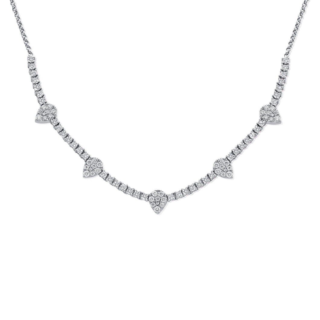 14K White Gold Diamond Pear Necklace