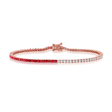 Load image into Gallery viewer, 14K Rose Gold Half Diamond Half Ruby Tennis Bracelet
