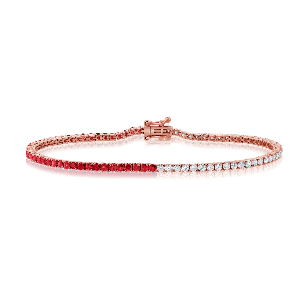 14K Rose Gold Half Diamond Half Ruby Tennis Bracelet