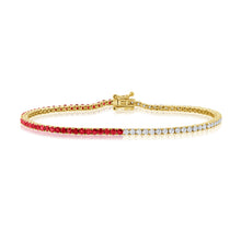 Load image into Gallery viewer, 14K Yellow Gold Half Diamond Half Ruby Tennis Bracelet
