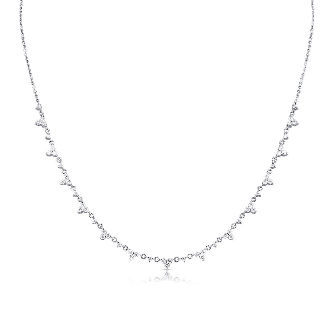14K White Gold Triple Diamond Cluster Necklace