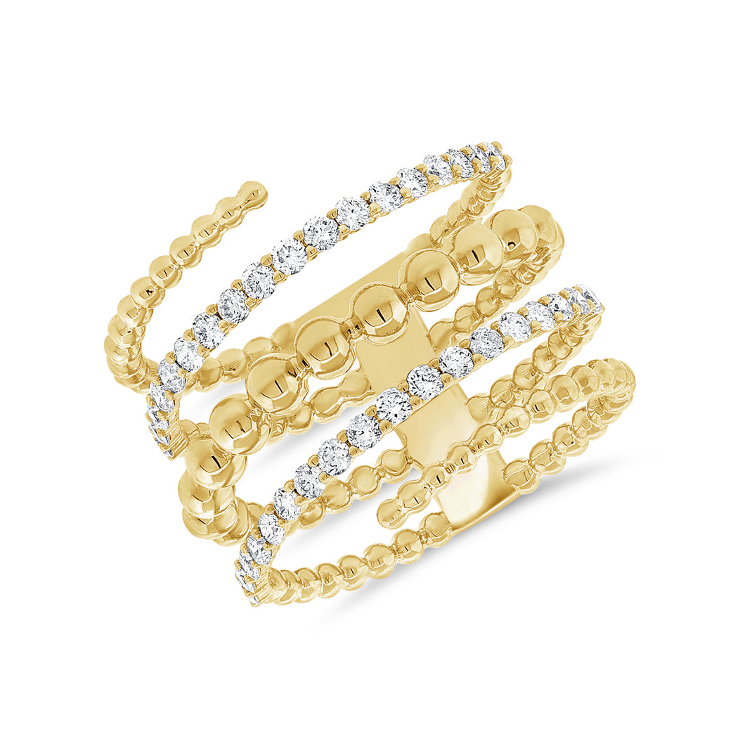 14K Yellow Gold Diamond Beaded Wrap Ring