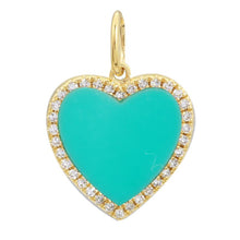Load image into Gallery viewer, 14K Yellow Gold Turquoise Diamond Small Heart Charm
