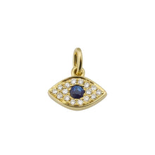 Load image into Gallery viewer, 14K Yellow Gold Diamond Sapphire Evil Eye Charm
