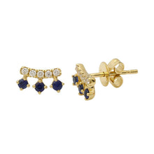 Load image into Gallery viewer, 14k Yellow Gold Sapphire &amp; Diamond Curved Bar Earrings
