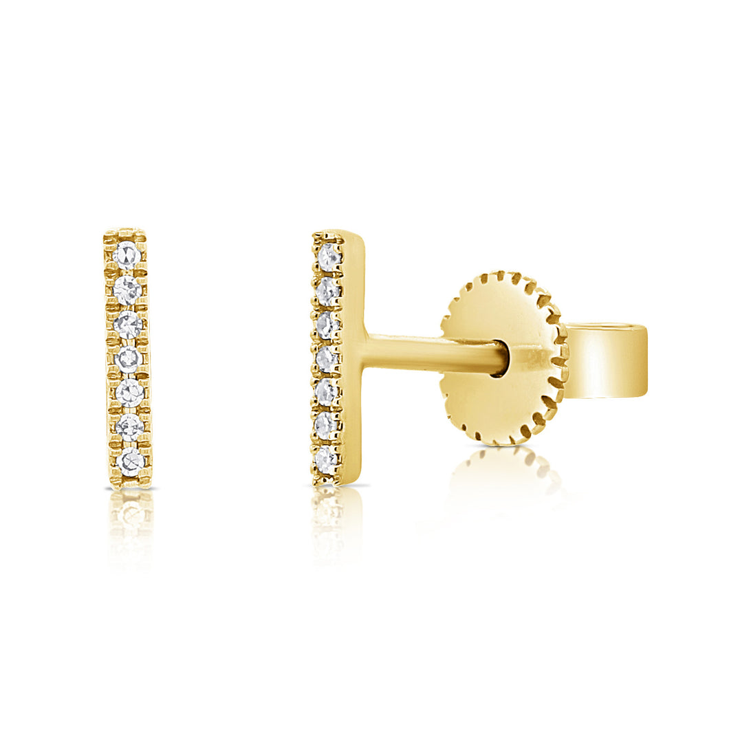 14K Gold Diamond Bar Studs